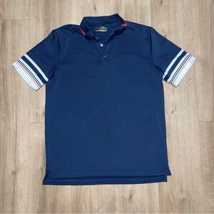 Jack Nicklaus Navy Polo Golf Shirt w/ Striped Sleeves.Comfortable. Men’s Medium.